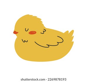 Hand drawn cute cartoon illustration of sleeping small chick. Flat vector spring Easter design sticker in colored doodle style. Сhicken, bird nestling icon or print. Isolated on background.