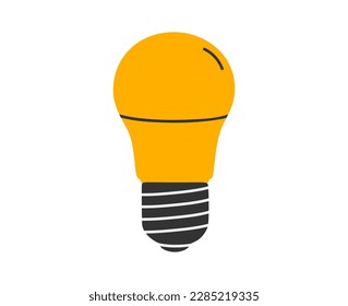 Hand drawn cute cartoon illustration of LED lamp, glowing light bulb. Light-emitting diode. Flat vector good idea concept in colored doodle style. Energy saving device sticker, icon or print. Isolated