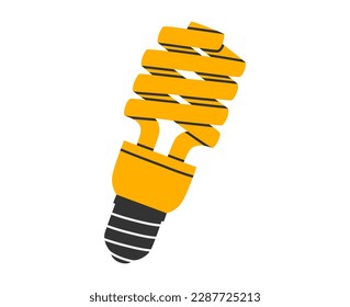 Hand drawn cute cartoon illustration of CFL lamp, glowing light bulb. Compact Fluorescent Lamp. Flat vector good idea concept in colored doodle style. Energy saving device sticker, icon. Isolated.