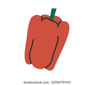 Hand dibujó una tira cómica sobre la pimienta roja. Pegatina de la cosecha de vectores planos en forma de doodle de color. Icono o impresión de verduras frescas. Aislado sobre fondo blanco.