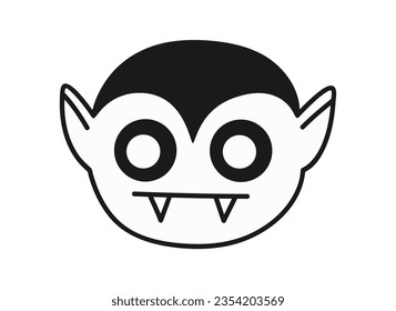 Hand drawn cute cartoon illustration little vampire head. Flat vector Halloween and Thanksgiving sticker. Ghoul character in doodle style. Autumn party scary mascot. Isolated on white background.