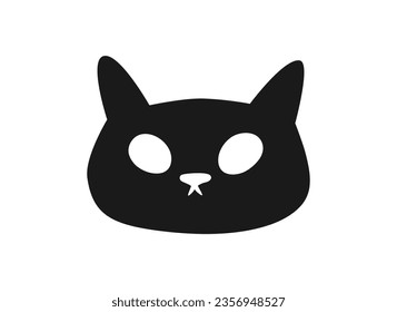 Hand drawn cute cartoon illustration little black cat head. Flat vector Halloween and Thanksgiving sticker. Animal character in doodle style. Autumn party scary mascot. Isolated on white background.