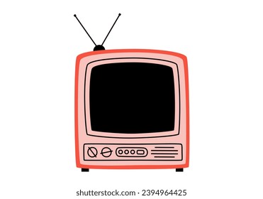 Hand drawn cute cartoon illustration of retro television. Flat vector old TV sticker in colored doodle style. Vintage broadcasting device for watching news or movies with antenna icon. Isolated.