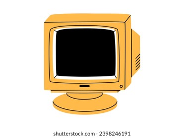 Handgezeichnet süße Cartoon-Illustration von Retro PC-Monitor. Flache Vektorgrafik-alte Computeraufkleber im farbigen Doodle-Stil. Vintage Office oder Programmierer Gerät Symbol oder drucken. Informationstechnologie. Einzeln.