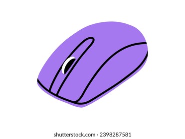 Hand drawn cute cartoon illustration of pc mouse. Flat vector computer accessory sticker in colored doodle style. Office or working device icon or print. Information technology. Isolated.