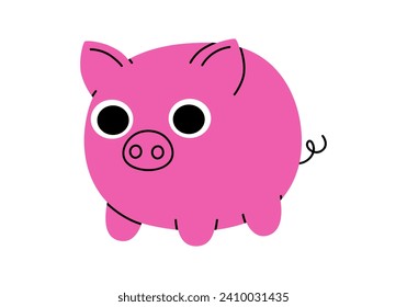 Hand dibujó una tierna ilustración de un cerdo. Granja de vectores plana mamífero en el estilo de doodle de color. Icono de carácter divertido o impresión. Mascota de mascota de lechón. Aislado sobre fondo blanco.