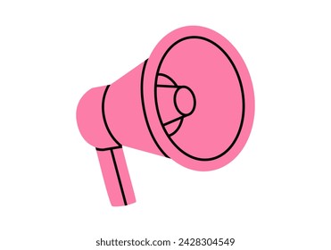 Hand drawn cute cartoon illustration of megaphone or loudspeaker. Flat vector store promotion, announcement, advertisement sticker in doodle style. News alert icon. Communication speaker. Isolated.