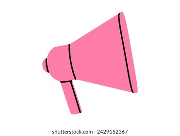 Hand drawn cute cartoon illustration of megaphone or loudspeaker side view. Flat vector store promotion, announcement sticker in doodle style. News alert icon. Communication speaker. Isolated.