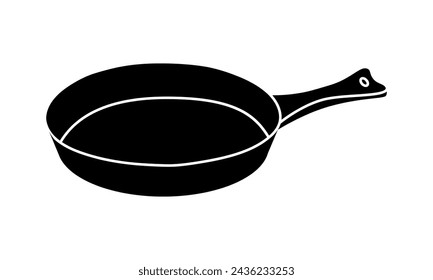 Hand drawn cute cartoon illustration of camping pan. Flat vector outdoor cooking on fire tool sticker in colored doodle style. Tourism frying food icon. Adventure, hiking. Isolated.