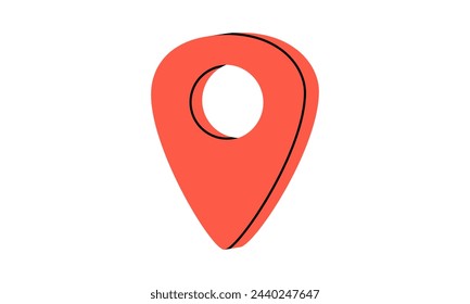 Hand drawn cute cartoon illustration of location pin or navigation mark. Flat vector outdoor landmark for map sticker in colored doodle style. Tourism gps pointer icon. Adventure, hiking. Isolated.