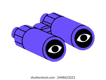 Hand drawn cute cartoon illustration camping binoculars. Flat vector outdoor searching optical instrument sticker in doodle style. Career or vacancy research icon. Searching for opportunity. Isolated.