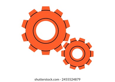 Handgezeichnete niedliche Cartoon-Illustration von zwei Zahnrädern. Flache Vektorgrafik Mechanik Teil im Doodle-Stil. Symbol für Support-Dienst. Einstellungen oder Problem beheben. Teil oder Rädchen des Teams. Teamarbeit oder Zusammenarbeit. isoliert