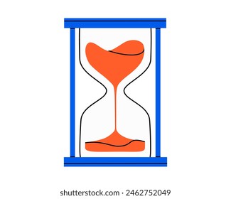 Hand drawn cute cartoon illustration of hourglass or sandglass. Watch counting time. Flat vector timetable or schedule in doodle style. Planning or time management icon. Event deadline. Isolated.