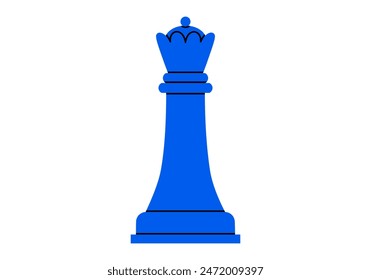 Hand drawn cute cartoon illustration of queen. Flat vector chess figure in doodle style. High ambitions. Strategy or intelligence icon. Success in competition. Tactic thinking. Board game. Isolated.