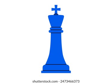 Hand drawn cute cartoon illustration of king. Flat vector chess figure in doodle style. High ambitions. Strategy or intelligence icon. Success in competition. Tactic thinking. Board game. Isolated.