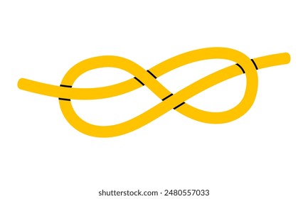 Handgezeichnete niedliche Cartoon-Illustration des Seeknotens. Flaches Vektorgrafik-Seil in 8 Knoten im Doodle-Stil gebunden. Verbindungs- oder Familienbindungssymbol Netzwerk- oder Kommunikationsdruck. Teamwork und Partnerschaft. Isoliert.