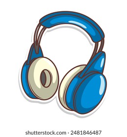 Hand drawn cute cartoon illustration of wireless headphones. Flat vector headset sticker in simple colored doodle style.