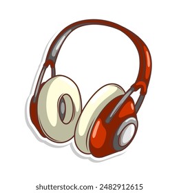 Hand drawn cute cartoon illustration of wireless headphones. Flat vector headset sticker in simple colored doodle style.

