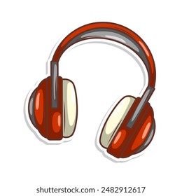 Hand drawn cute cartoon illustration of wireless headphones. Flat vector headset sticker in simple colored doodle style.

