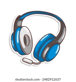 Hand drawn cute cartoon illustration of wireless headphones. Flat vector headset sticker in simple colored doodle style.

