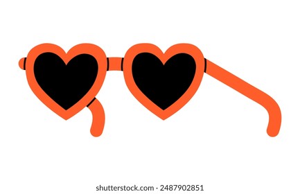 Hand drawn cute cartoon illustration of heart shaped glasses. Flat vector first sight love in colored doodle style. Rose-colored vision icon. Valentine's Day print. Romantic feelings. Isolated.