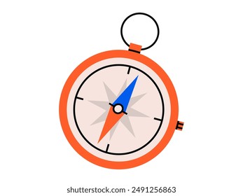 Hand drawn cute cartoon illustration of compass. Flat vector direction choice in doodle. Business planning icon. Navigation guide. Strategy solution. Way decision. Searching for opportunity. Isolated.