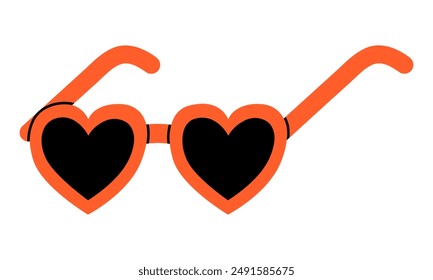 Hand drawn cute cartoon illustration of heart shaped glasses. Flat vector first sight love in colored doodle style. Rose-colored vision icon. Valentine's Day print. Romantic feelings. Isolated.