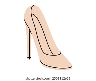 Hand drawn cute cartoon illustration white wedding shoes. Flat vector high heel bridal shoe sticker doodle. Propose or marriage footwear. Valentine's Day love concept icon. Vow and promise. Isolated.