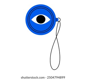 Dibujado a mano linda ilustración de dibujos animados monóculo con ojo. Vector plano antiguo solo anteojos de moda en doodle. Icono o impresión de vidrio de estilo caballero. Buscando oportunidades. Análisis estratégico. Aislado.