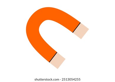 Hand drawn cute cartoon illustration of magnet. Flat vector attraction force symbol in doodle style. Magnetic power icon or print. Tool with two poles. Physics education. Back to school. Isolated.