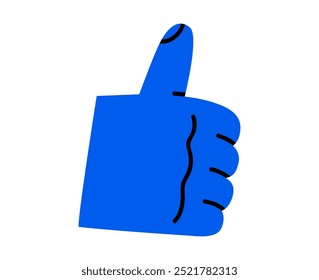 Hand drawn cute cartoon illustration of hand with like gesture. Flat vector thumbs up arm sign doodle. Good or approval message. Social media agree emoji icon or sticker. Positive symbol. Isolated.