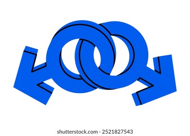 Dibujado a mano linda ilustración de dibujos animados de dos signos de género masculino. Hombre de Vector plano o doodle de etiqueta engomada del símbolo de Marte. Concepto masculino. Icono gay o impresión. Pareja homosexual LGBT. Aislado.