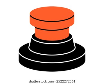 Hand getrokken schattige cartoon illustratie noodwaarschuwing rode knop. Druk op de knop Gevaaralarm. Vlakke vector probleem waarschuwing teken in doodle stijl. Beveiligingslek. Stop het signaal. Starten of starten. Geïsoleerd.