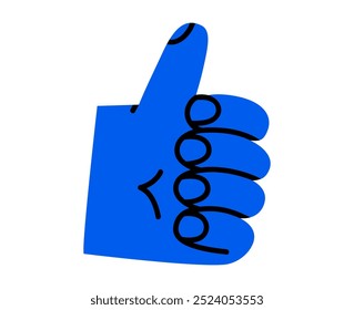 Hand drawn cute cartoon illustration of hand with like gesture. Flat vector thumbs up arm sign doodle. Good or approval message. Social media agree emoji icon or sticker. Positive symbol. Isolated.