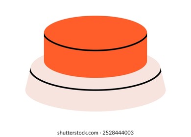 Hand drawn cute cartoon illustration emergency warning red button. Danger alarm pressbutton. Flat vector problem caution sign in doodle style. Control panel. Stop signal. Launch or start. Isolated.