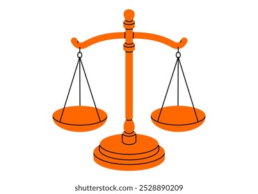 Hand drawn cute cartoon illustration balance scales. Flat vector mass measurement device doodle style. Equal in weight bowls icon or print. Justice and law concept. Equilibrium and control. Isolated.