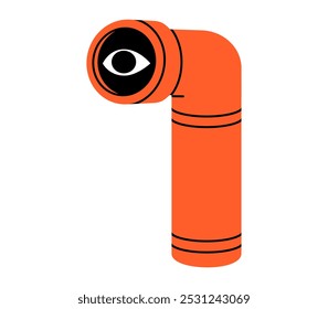 Hand drawn cute cartoon illustration submarine periscope with eye. Flat vector searching optical telescope sticker in doodle style. Career or vacancy research icon. Searching for opportunity. Isolated