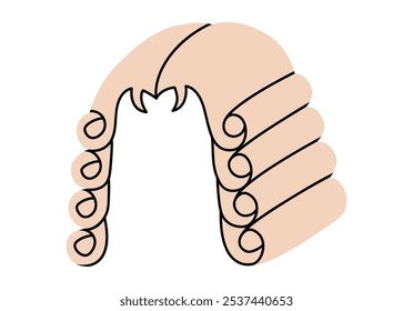 Dibujado a mano linda ilustración de dibujos animados jueces peluca. Abogado de Vector plano riza estilo peruke doodle. Icono o impresión del veredicto del crimen. Concepto de justicia y derecho. Control y orden. Legislación gubernamental. Aislado
