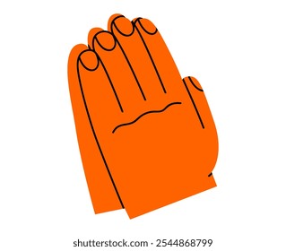 Hand drawn cute cartoon illustration of folded hands. Flat vector praying arms sign doodle. Make a wish gesture. Religious faith icon or sticker. Superstition symbol. Hope for the best. Isolated.