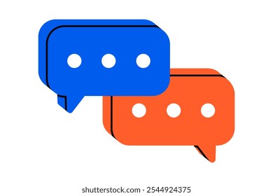 Hand drawn cute cartoon illustration two speech bubbles with three dots. Flat vector comment message doodle. Dialog or discussion. Social media icon. Communication app. Chat notification. Isolated.