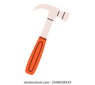 Hand drawn cute cartoon illustration of hammer instrument. Flat vector repair tool in doodle style. Support service hardware icon. Settings or fix problem. Find solution. Isolated.