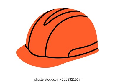 Capacete de segurança desenhado à mão ilustração de desenho animado bonito. Proteção de cabeça de vetor plana em estilo doodle. Adesivo de chapéu duro de construção. Ícone do serviço de suporte. Configurações ou corrigir problema. Encontre a solução. Isolado.