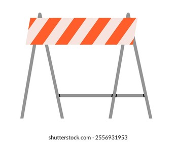 Hand drawn cute cartoon illustration traffic barrier. Flat vector road warning or caution sign in colored doodle style. Attention striped barricade icon. Stop signal. Settings or fix problem. Isolated