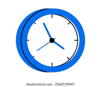 Hand drawn cute cartoon illustration of wall clock with dial. Flat vector time countdown device in colored doodle style. Education or study sticker, icon. Time management. Deadline timer. Isolated.