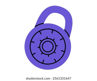 Hand drawn cute cartoon illustration closed combination lock. Flat vector protection tool sticker in doodle style. Safety code number icon. Reliability and trust in banking. Security system. Isolated