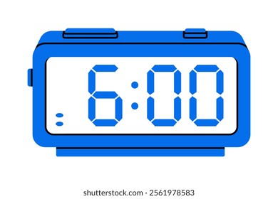 Hand drawn cute cartoon illustration of alarm clock. Flat vector time countdown electronic device in colored doodle style. Education or study sticker, icon. Time management. Deadline timer. Isolated.