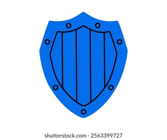 Hand drawn cute cartoon illustration guardian shield. Flat vector protection tool sticker in doodle. Safety symbol icon. Confidential access. Defense and care in banking. Security system. Isolated.