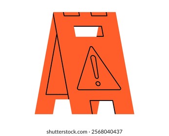 Hand drawn cute cartoon illustration caution floor sign. Flat vector road warning standing barrier colored doodle style. Attention barricade icon. Wet floor signal. Settings or fix problem. Isolated.