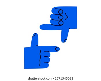 Hand drawn cute cartoon illustration of human hand frame sign. Make a picture arm gesture. Flat vector photography symbol doodle. Creative vision. Imagination or inspiration sticker. Isolated.