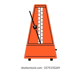 Hand drawn cute cartoon illustration of metronome. Flat vector steady pulse device in colored doodle style. Rhythm or beat sticker, icon. Vintage music clock. Sound timer. Isolated.